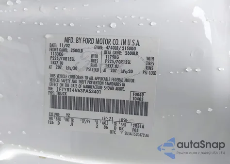 2003 Ford Ranger Edge/Tremor/Xl/Xlt из США, поврежденный, VIN 1FTYR14V63PA53401